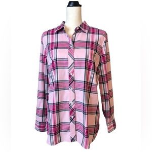 Talbots Button-up Shirt with Pink and Black Plaid, Size Medium